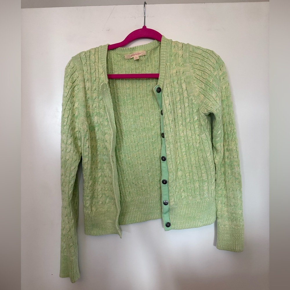Brooks Brothers Mint Green Cable Knit Cardigan